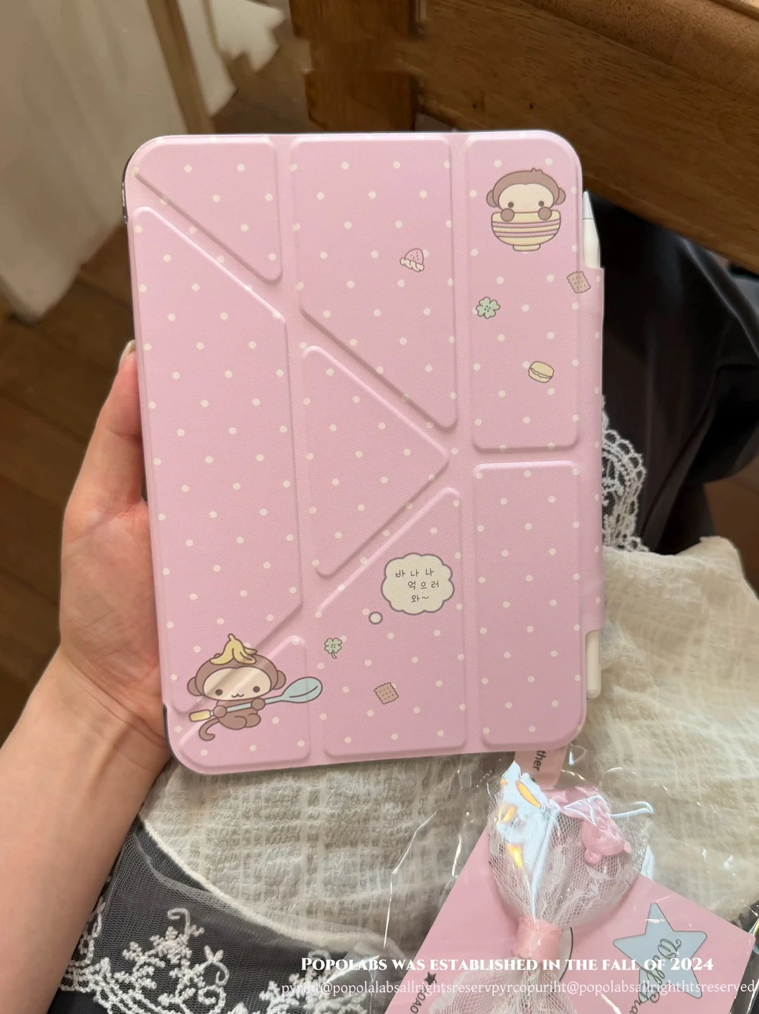 Pink Dot Cute Monkey Tablet Case For iPad Pro 13in 11th M5M4 12.9in A16 10th Air 4567 11in M2M3 Mini For Redmi Pad SE PR Cover