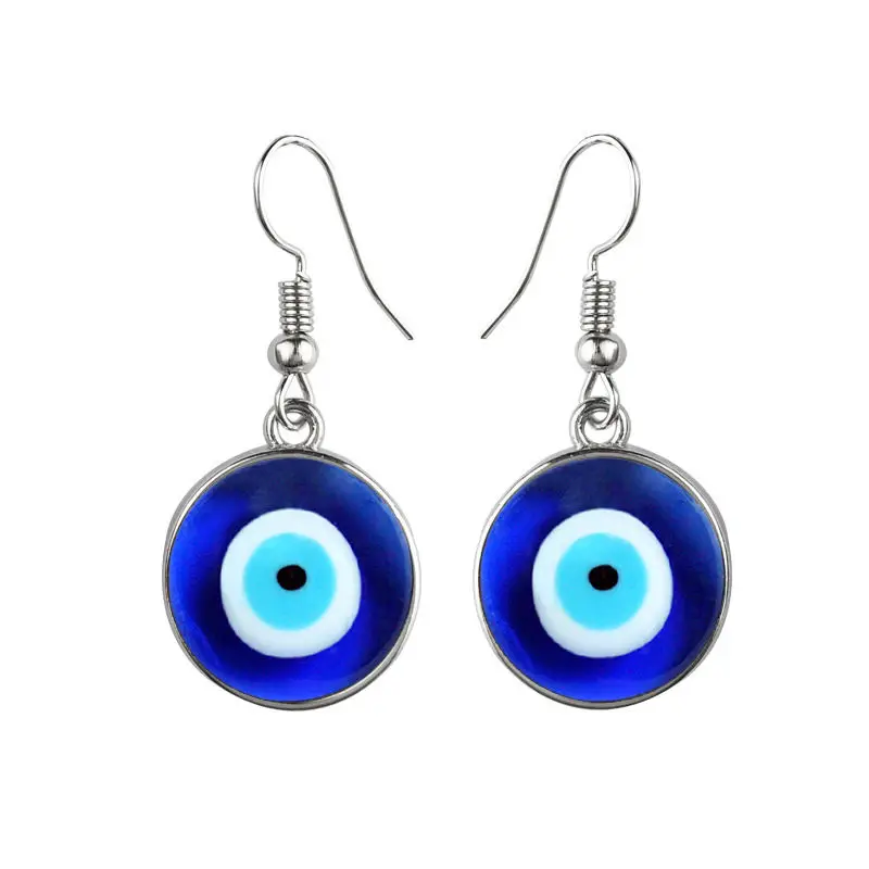 Classic Blue Eye Glass Pendant Earrings Turkish Round Stud Earrings