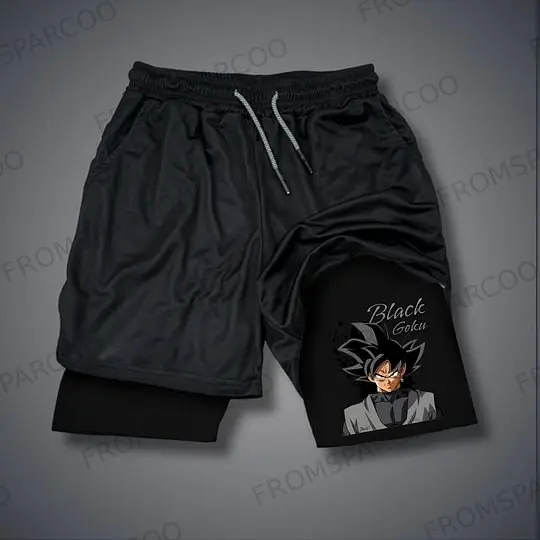 

Dragon Ball Black Shorts Men Black Goku Sparcoo White Drawstring Gray Inner Lining Anime Print Gym Wear Summer 2025​​