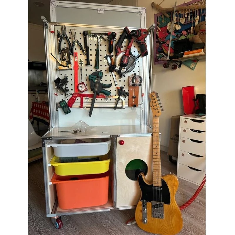 Aluminum Profile Birch Ocean Board Tool Container, Removable Guitar Shop Hole Board Display Rack, Storage Showcase