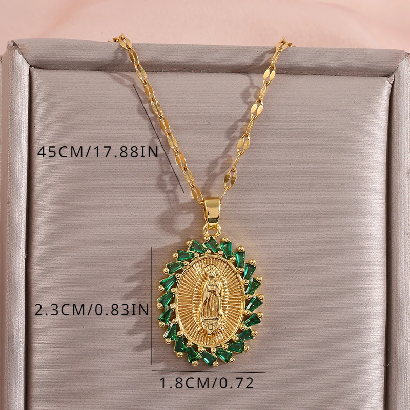 The Fashionable Green Holy Light Virgin Mary Pendant Necklace Gives Women A Sense of Luxury and Niche Design.