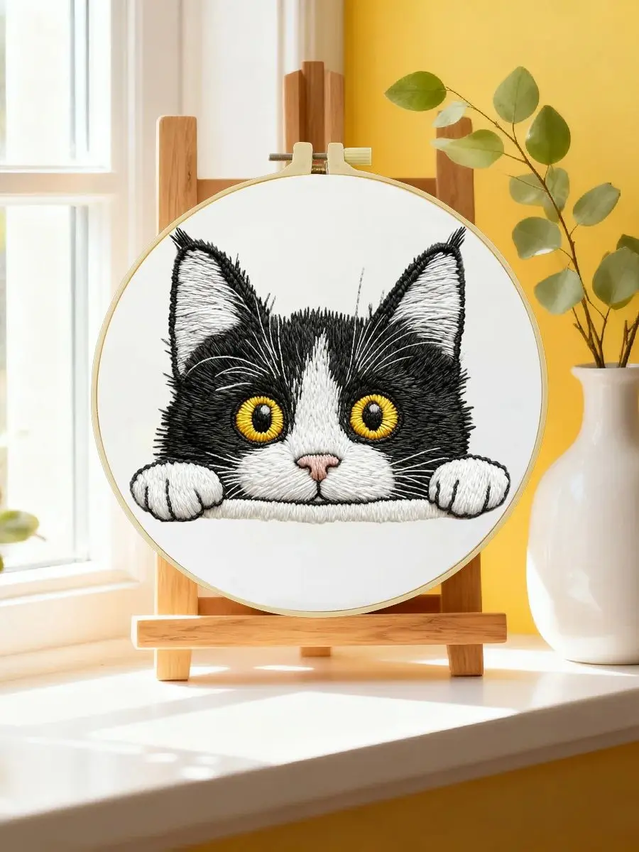 1 Stück 20X20CM/15X15CM 7,87/6,3 Zoll Katzen-Stickerei-Starter-Kit DIY-Kit DIY-Stickerei-Set für Anfänger – Detail 6