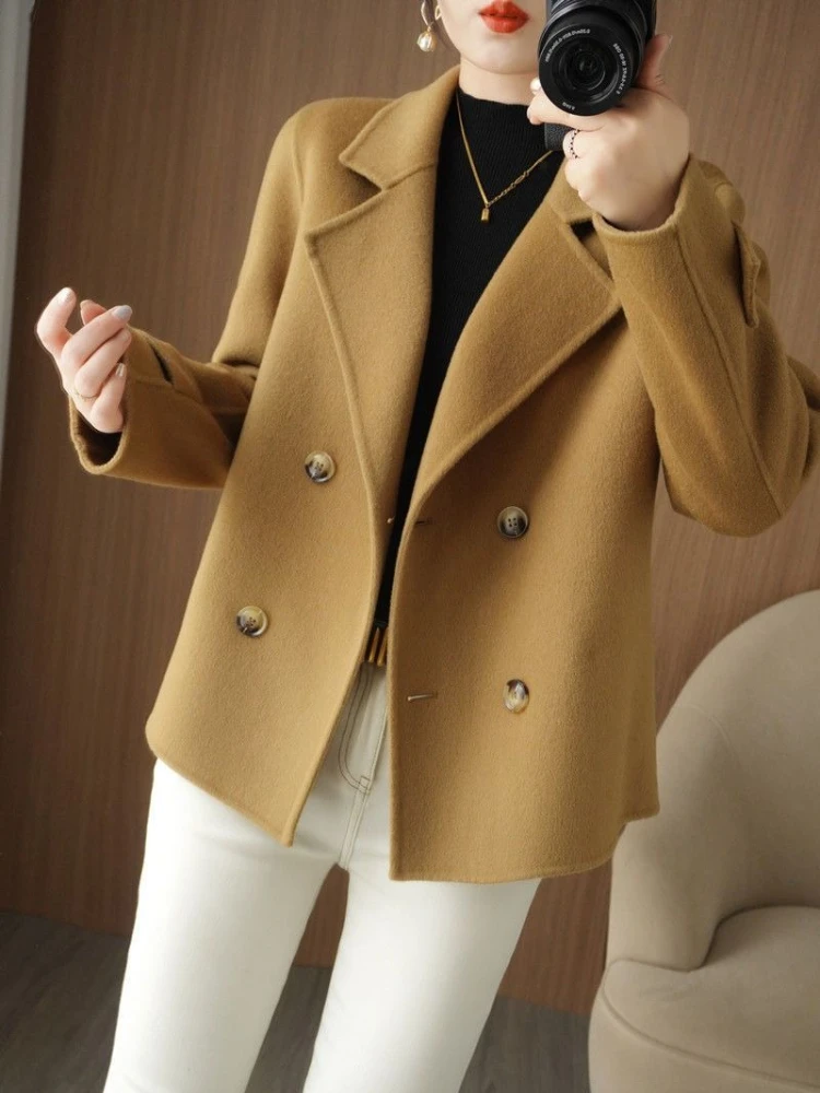 

Women's Loose Fit Short Woolen Coat with Suit Collar Plus Size Autumn Winter Long Sleeve Outerwear