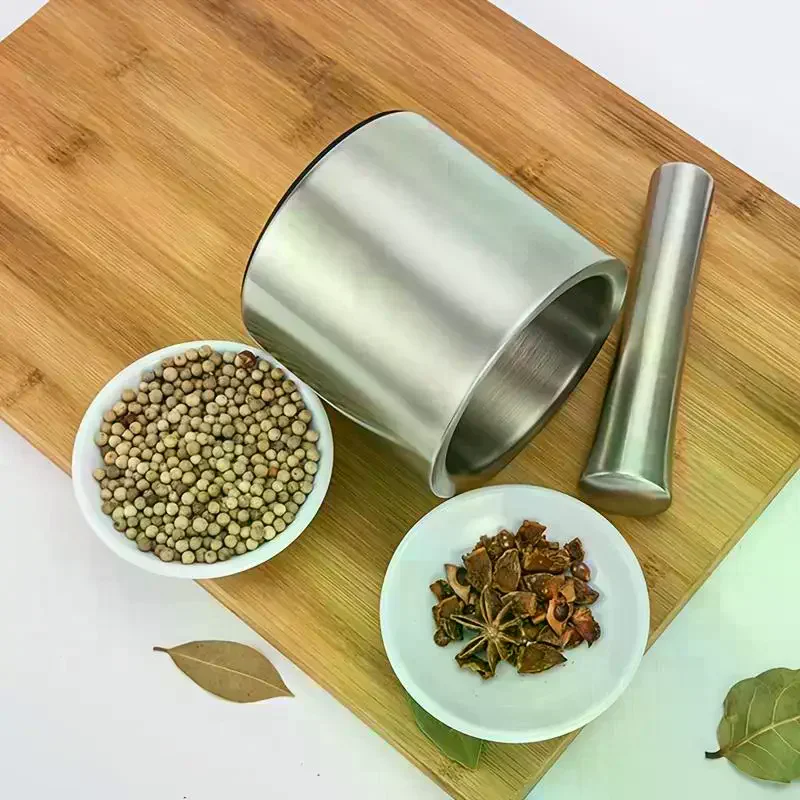 304 Stainless Steel Household Mashing Jar Anti-Slip Thick Grinding Bowl Rust Proof Mortar And Pestle Set For Lemon Spices Herbs