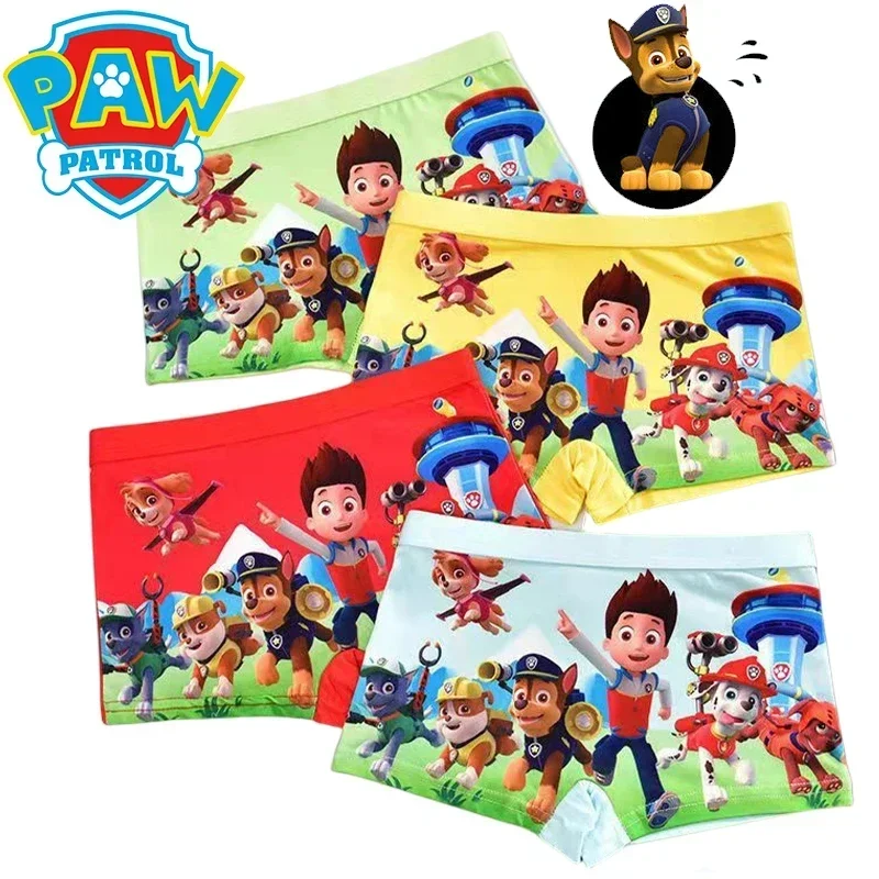 4 Uds. Nuevas calzoncillos tipo bóxer para niños de Paw Patrol Chase, calzoncillos cortos de dibujos animados para niños, calzoncillos tipo bóxer de algodón, calzoncillos 2XL, regalo