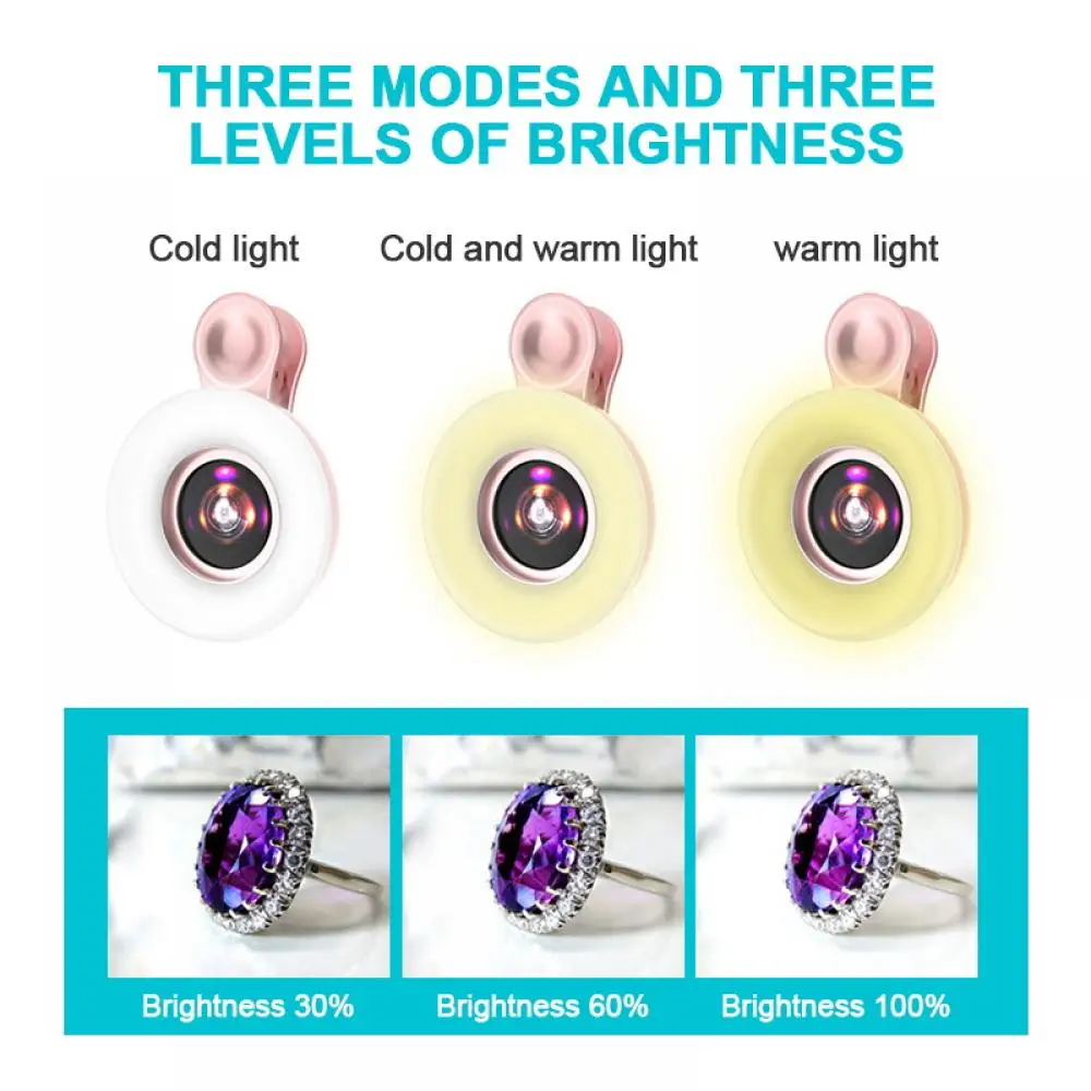15X Macro Lens for Mobile Phone Fill Ring Light Selfie Live Lamp Camera Lens with LED Ring Flash Smartphone Fill Light Universal
