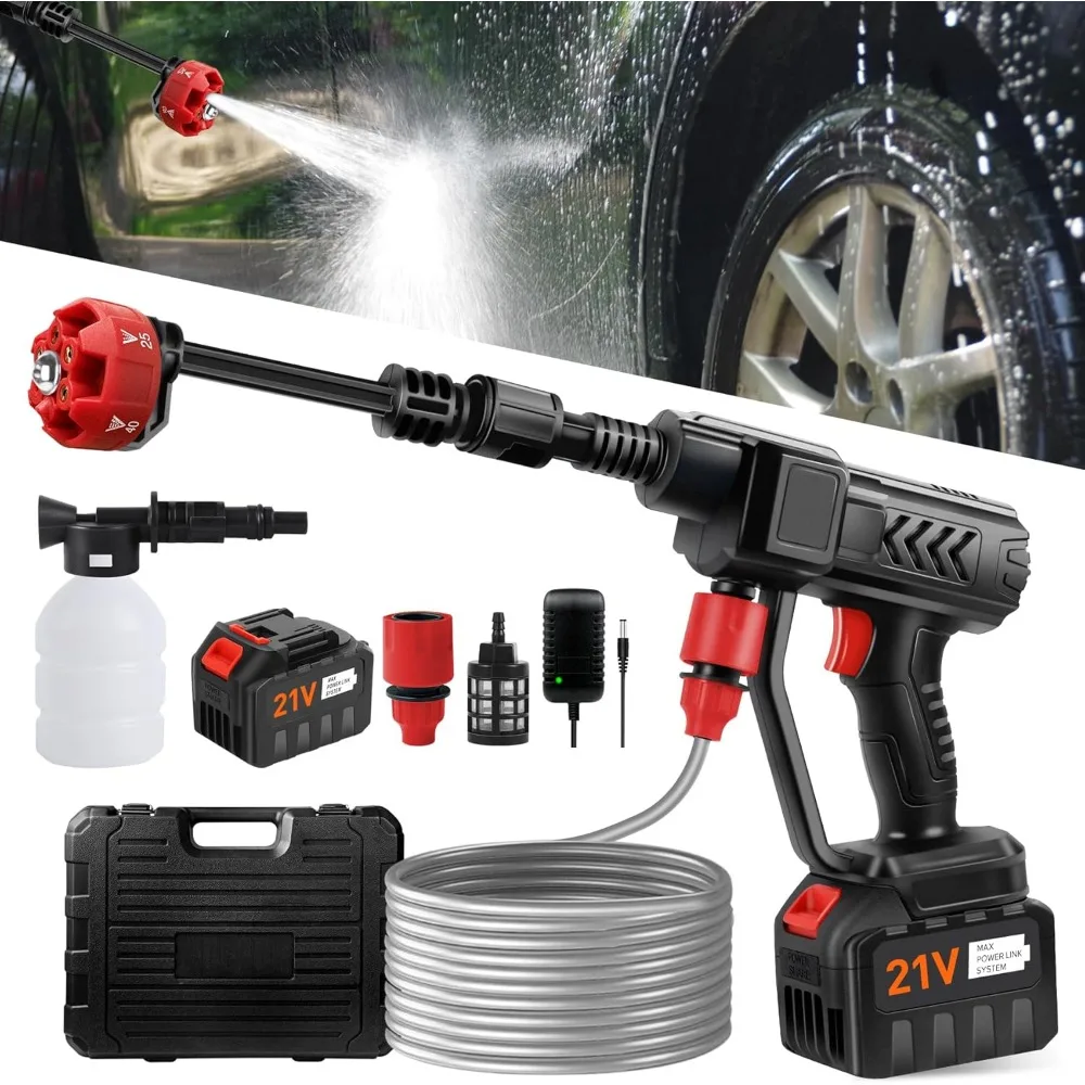 

Cordless Pressure Washer Gun, Battery Power Washer, 500PSI High Pressure Cordless Power Washer, Portable Pressure Washer with 6-