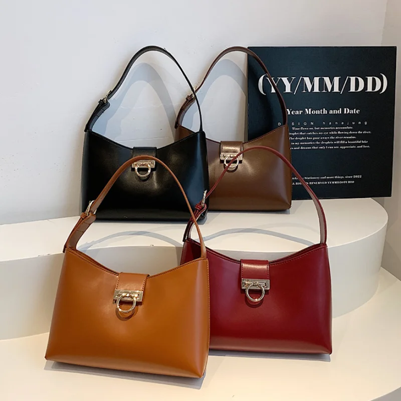 

Минималистичная женская роскошная сумка на плечо большой вместимости, универсальная сумка-ведро с замком, портативная сумка-тоут под мышками