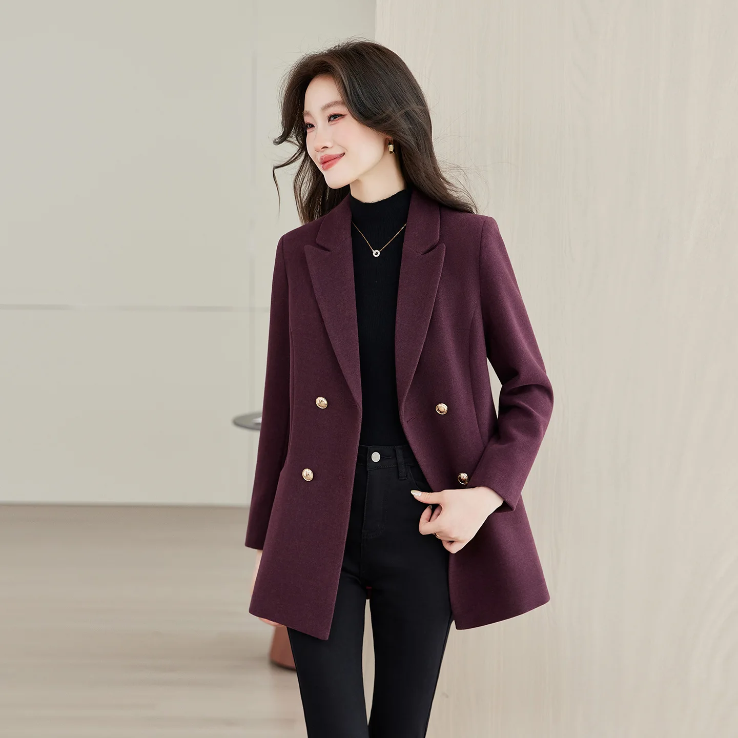 New Autumn Women Blazer New Korean Fashion Mid Long Trench Coat Commuter Ladies Office Double-breasted Blazer Female Outerwear