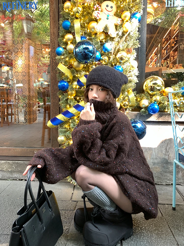 

Женский вязаный свитер с высоким воротом и комплект из шорт с высокой талией на шнурке, удобный зимний наряд средней длины из смесового полиэстера