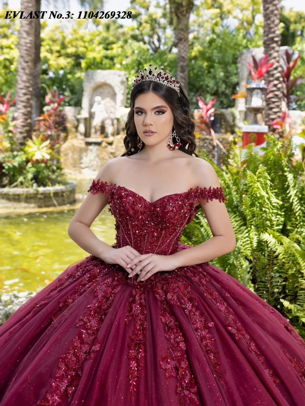 EVLAST ที่กําหนดเอง Glitter สีชมพู Quinceanera Ball Gown ลูกไม้ Applique ประดับด้วยลูกปัดโบว์รัดตัวหวาน 16 Vestido De 15 Anos E3Q468