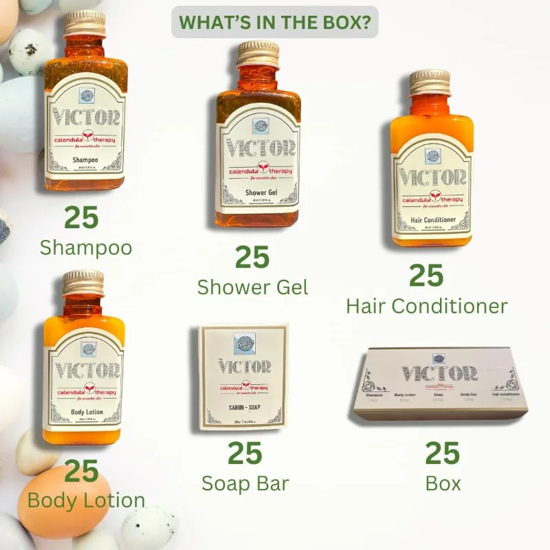 Турецкий банный набор от Roomsium, набор Amenities Victor Box Hotel |   Туалетные принадлежности | ,Airbnb (125 шт. - 25 отдельных коробок)