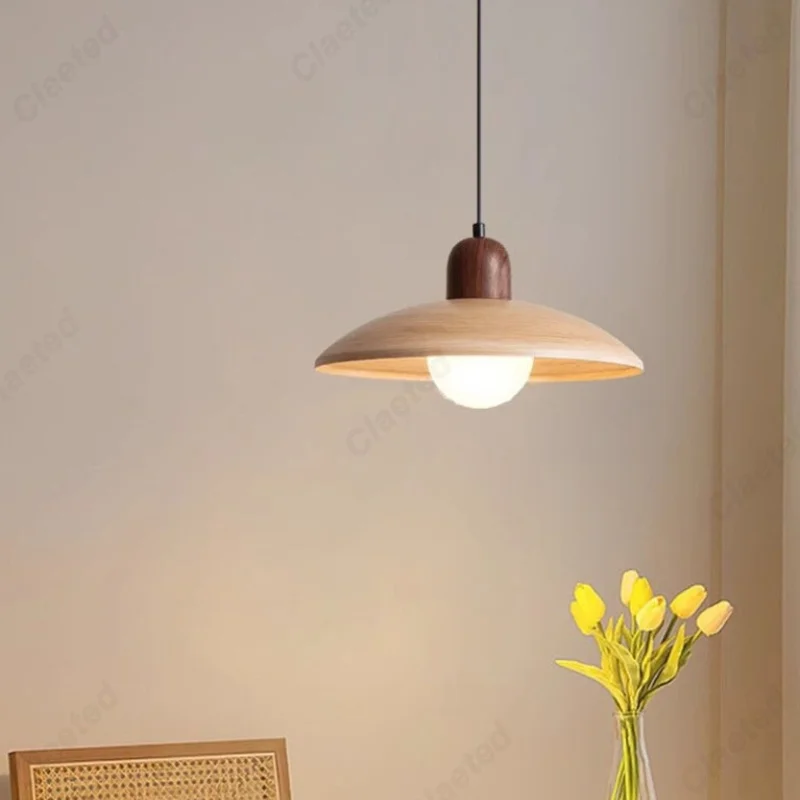 Modern Pendant Light Bedroom Study Bedside Pendant Lamp Vintage Wood Grain Living Dining Table Home Lighting Fixture Glass Ball