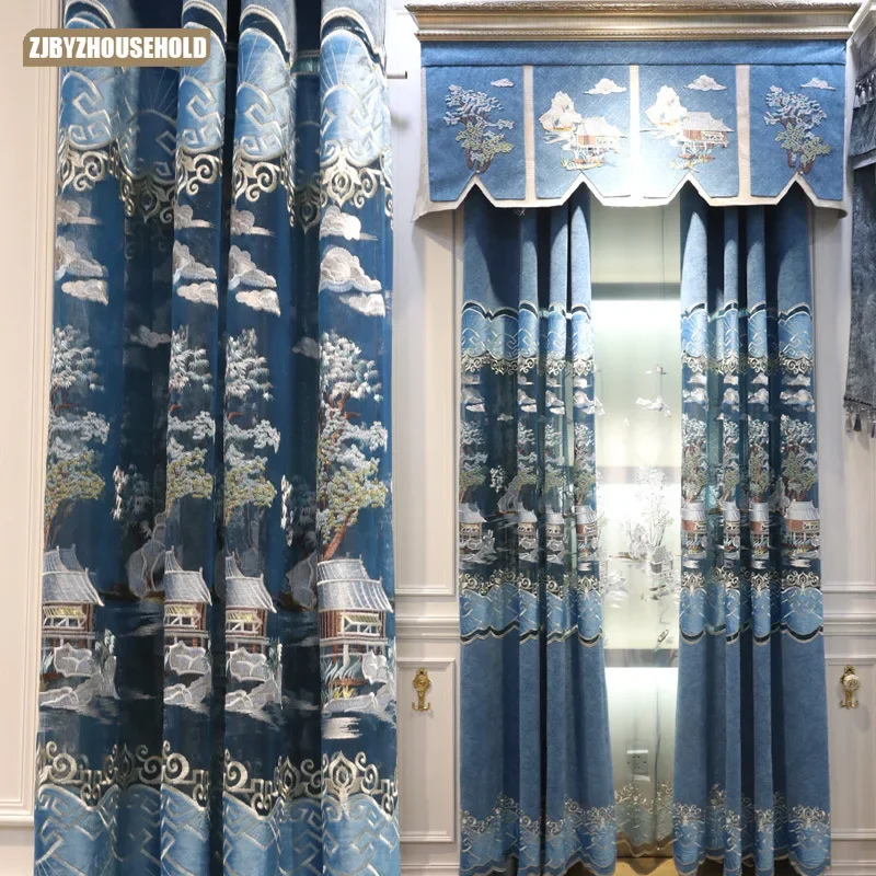 

New Chinese Chenille Curtain Hollow Embroidered Curtains for Living Room Bedroom Curtains Light Luxury Window Curtain Customized