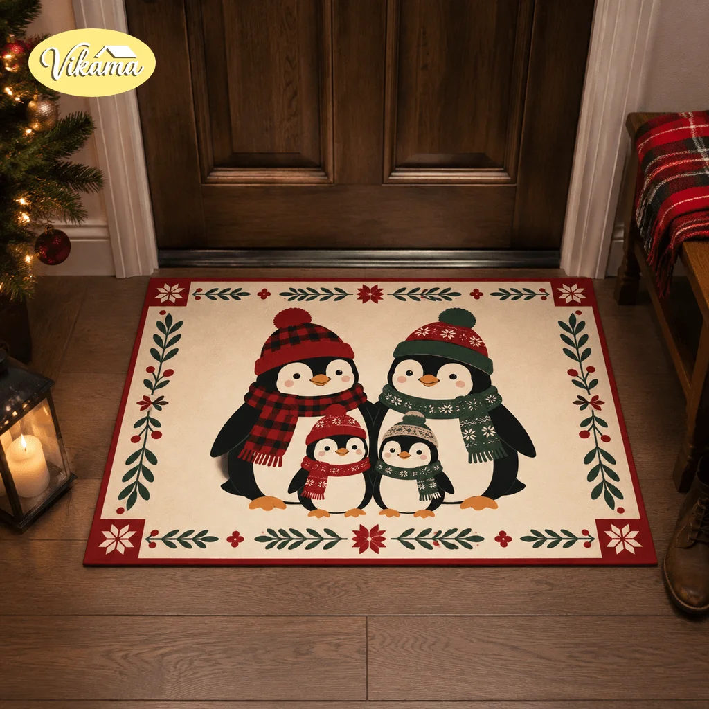 VIKAMA Christmas Atmosphere Snowman Floor Mat Bedroom Partition Towel Rack Water-Absorbing Crystal Velvet Rug Home Decoration