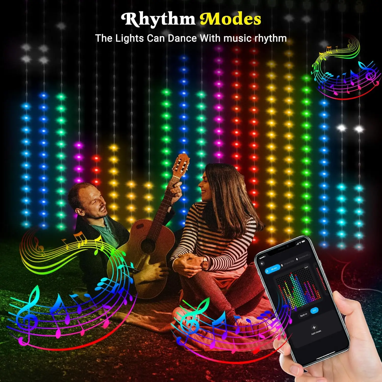 400LEDs Smart Curtain Lights Bluetooth App Control DIY LED String RGB Fairy Lights Music Change Display for Window Bedroom Decor