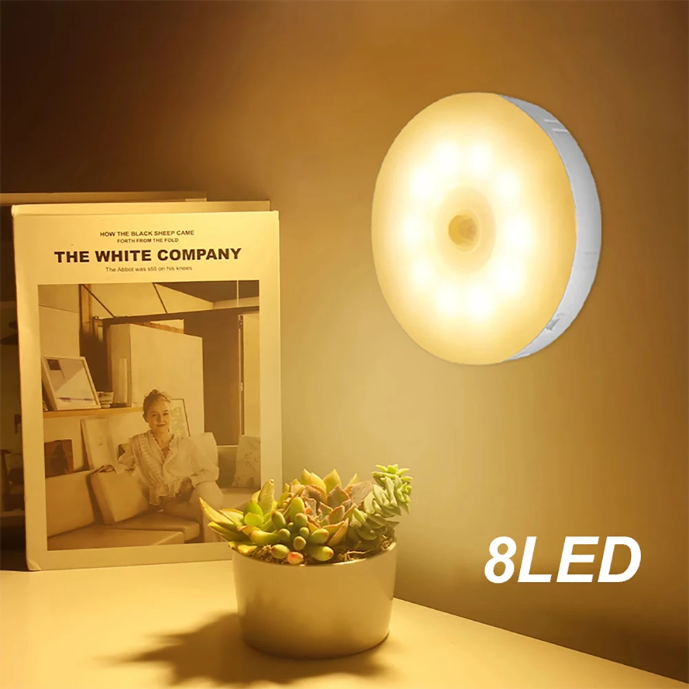 Round Night Light USB Rechargeable Wireless Cabinet Light Motion Sensor LED Closet Light Kitchen Hallway Wardrobe Lamp