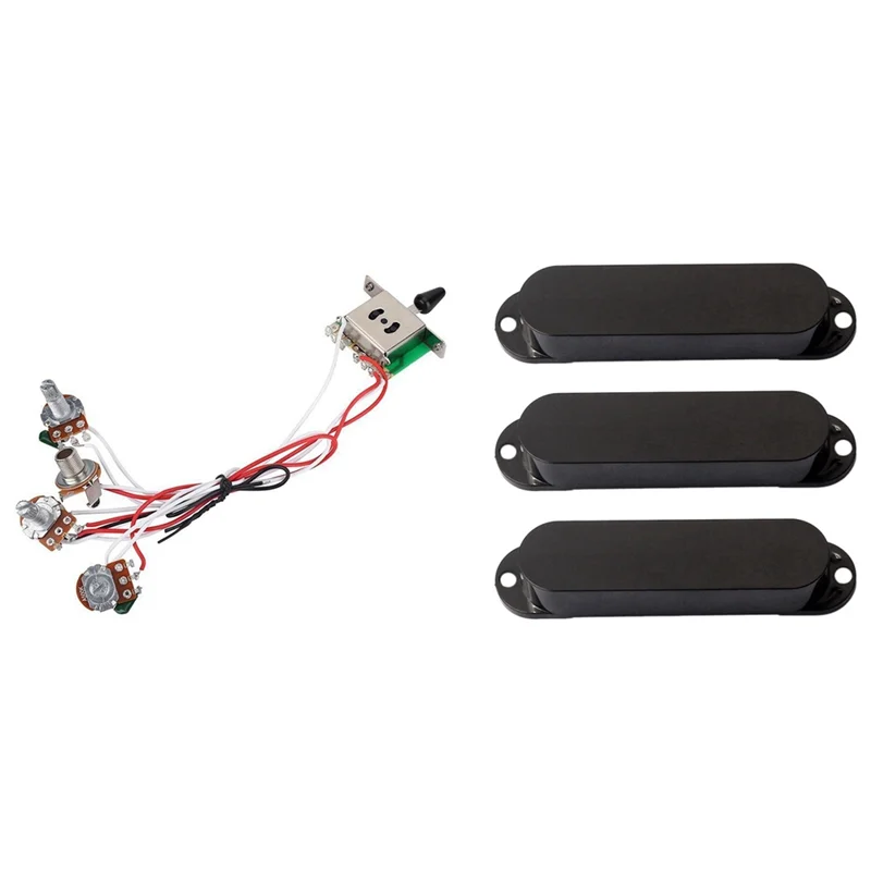 RTSHE-หม้อสําหรับ Strat กีตาร์ 1 Volume 2 Tone Control 5 Way Switch 3-500K หม้อสีดํา St ปิด Single Coil Pickup Cover