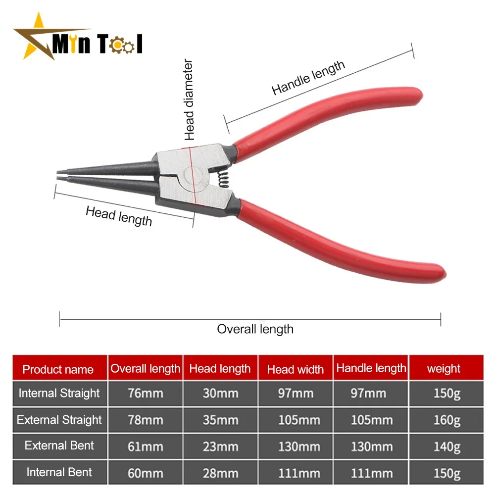 Circlip Pliers Internal External Ring Remover Installation Tool Straight/Curved Jaw Tip Precision Spring Loaded Tool Hand Tool