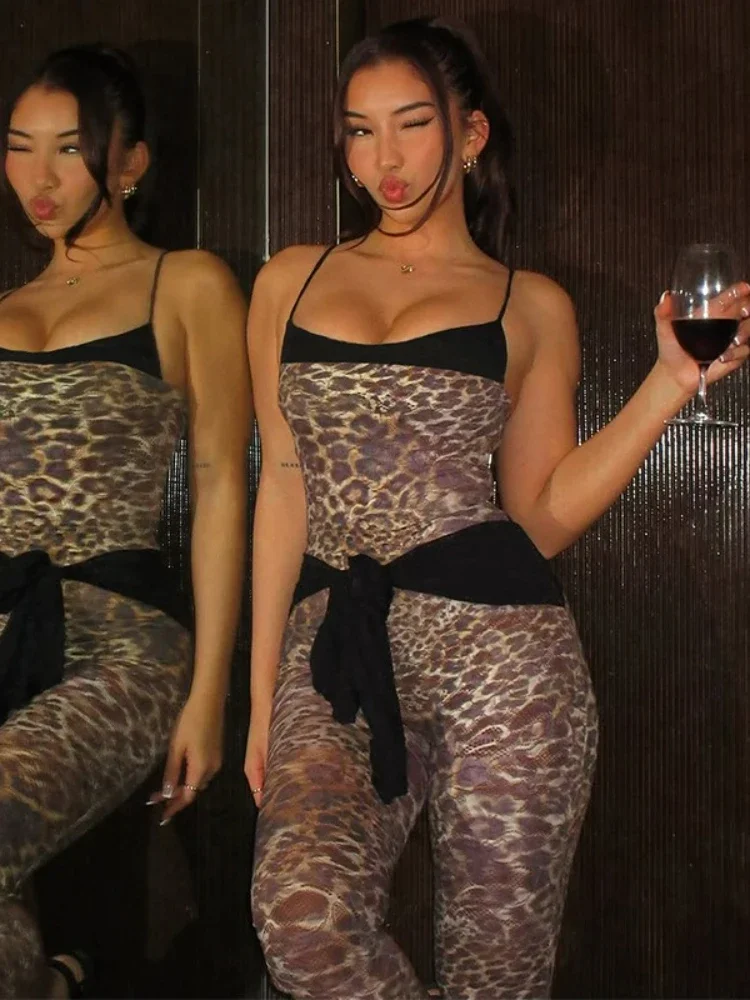 

Сексуальные бандажные боди с леопардовым принтом, женские комбинезоны на бретельках с открытой спиной, вечерние комбинезоны, женские цельные узкие комбинезоны, уличная одежда