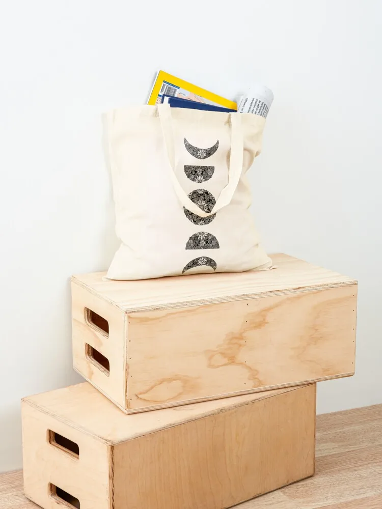 Handdrawn Floral Moon Phases Tote Bag woman shopping bag tote bag canvas Fabric custom tote