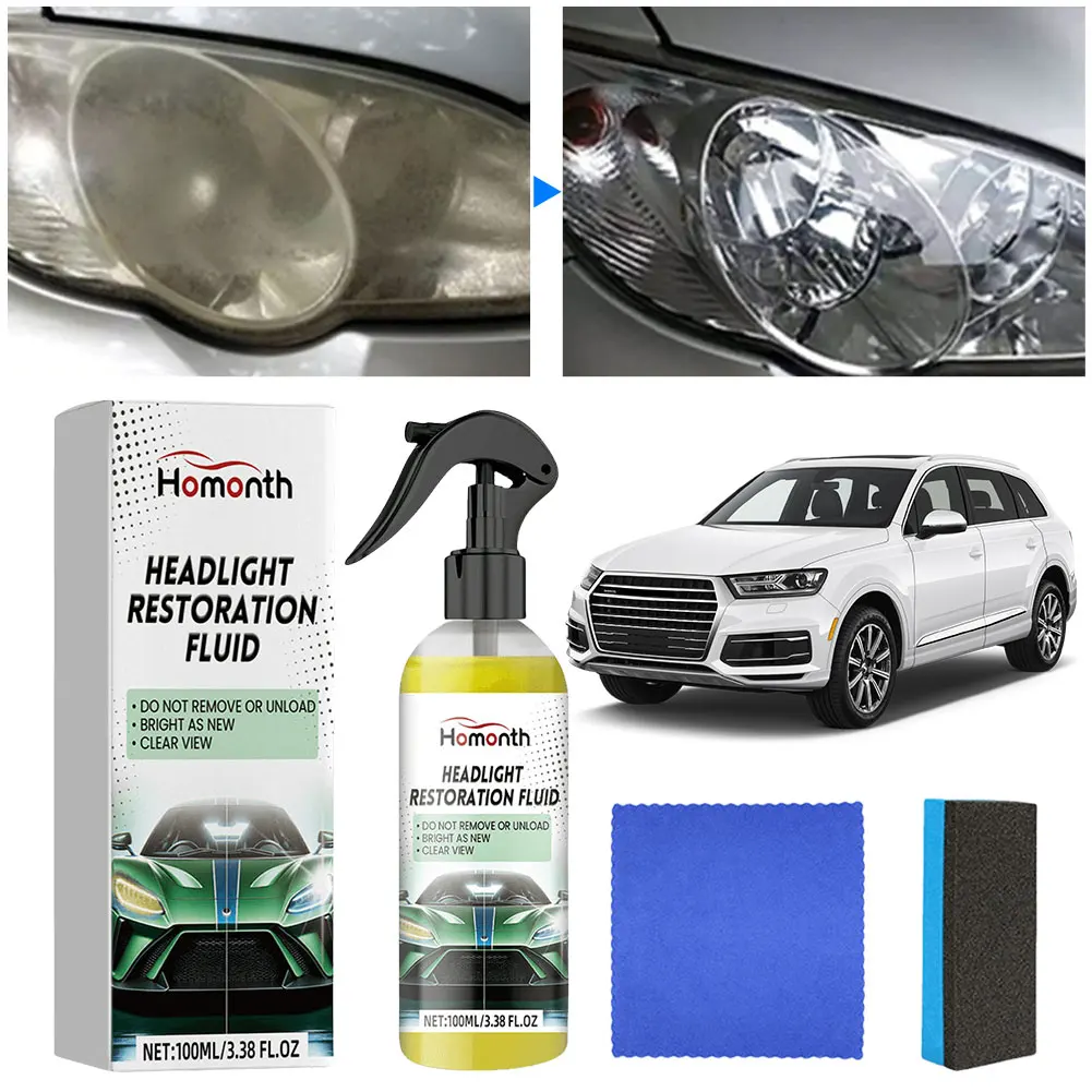 100ml Car Headlight Polishing Agent Scratch Remover with Sponge & Cloth Headlight Restoration Kit Headlight Cleaner Restorer Kit