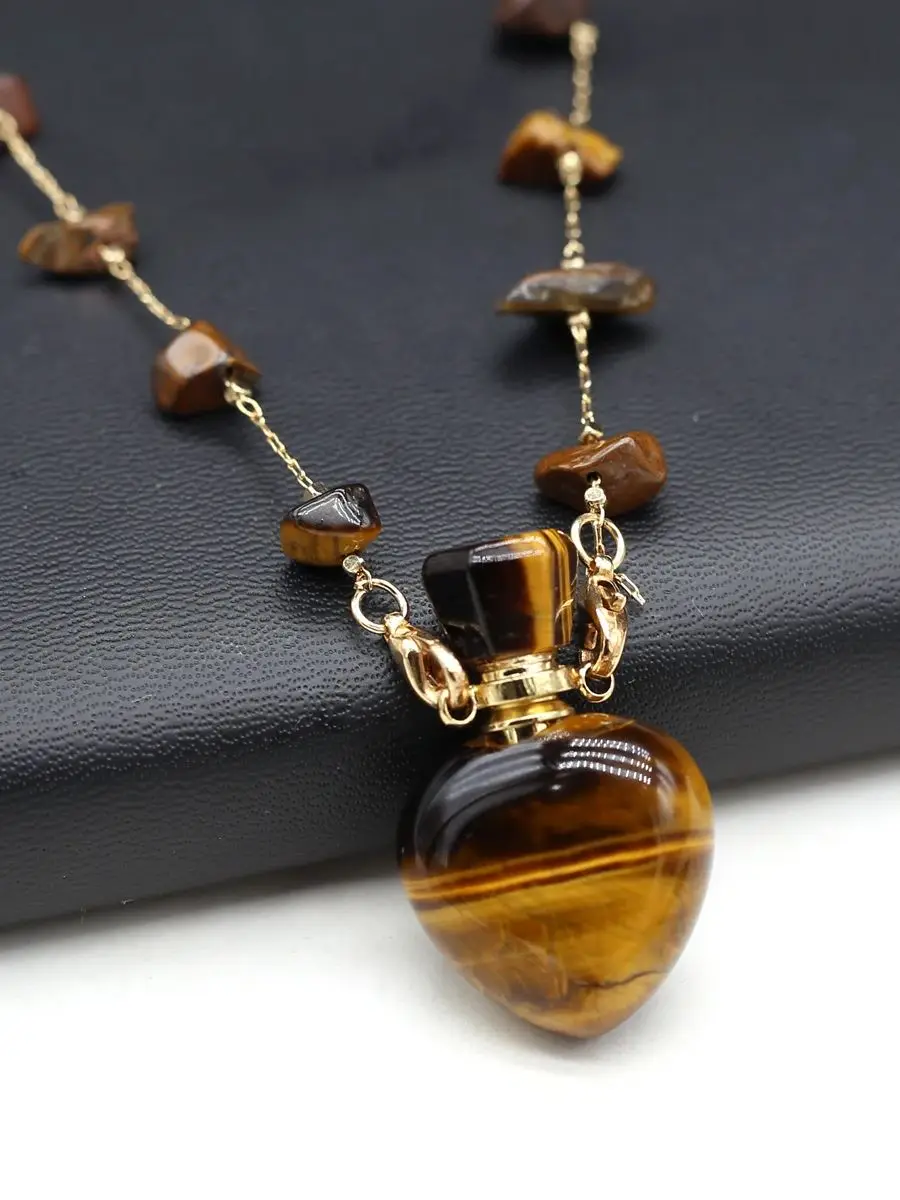 AliExpress NONE Perfume Bottle Pendant Tiger Eye Stone Necklace Natural Stone Essential Oil Diffuser Gravel Chain Charming Women Girl Daily Gift