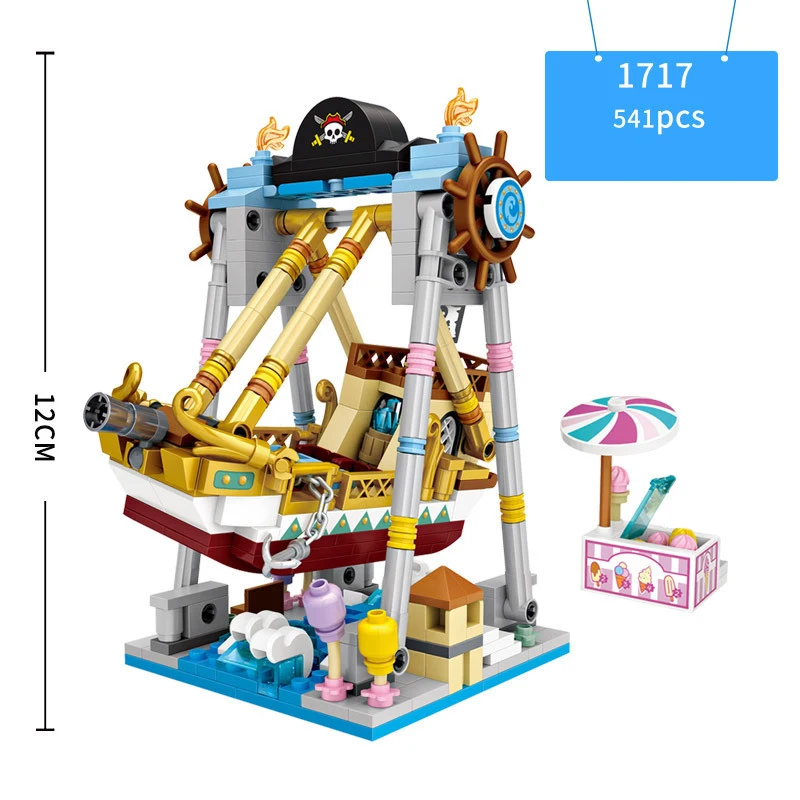 Mini amusement park Building Pirate Ship blocks Street View Decoration children\'s educational toys DIY Christmas gift