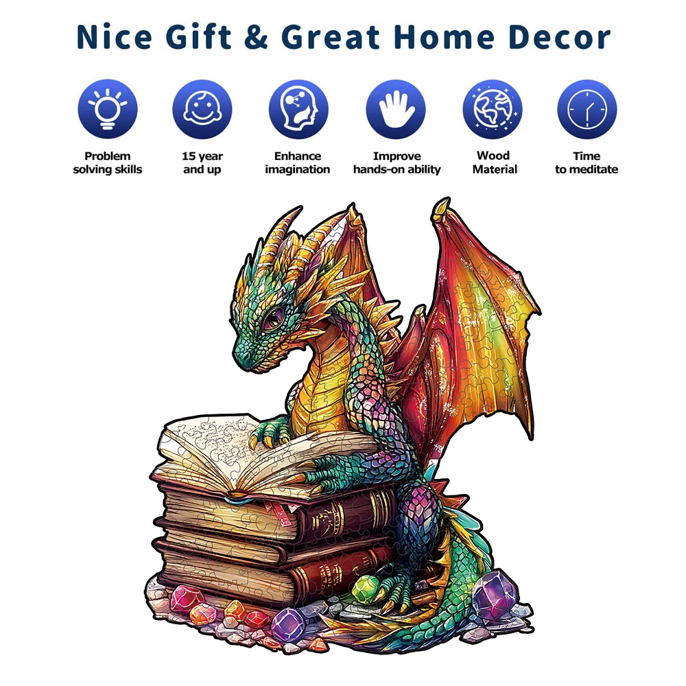 أحجية خشبية للبالغين - أحجية تنين الكتاب السحري، ألغاز خشبية فريدة من نوعها، ديكور منزلي فني حديث، فكرة هدية جيدة