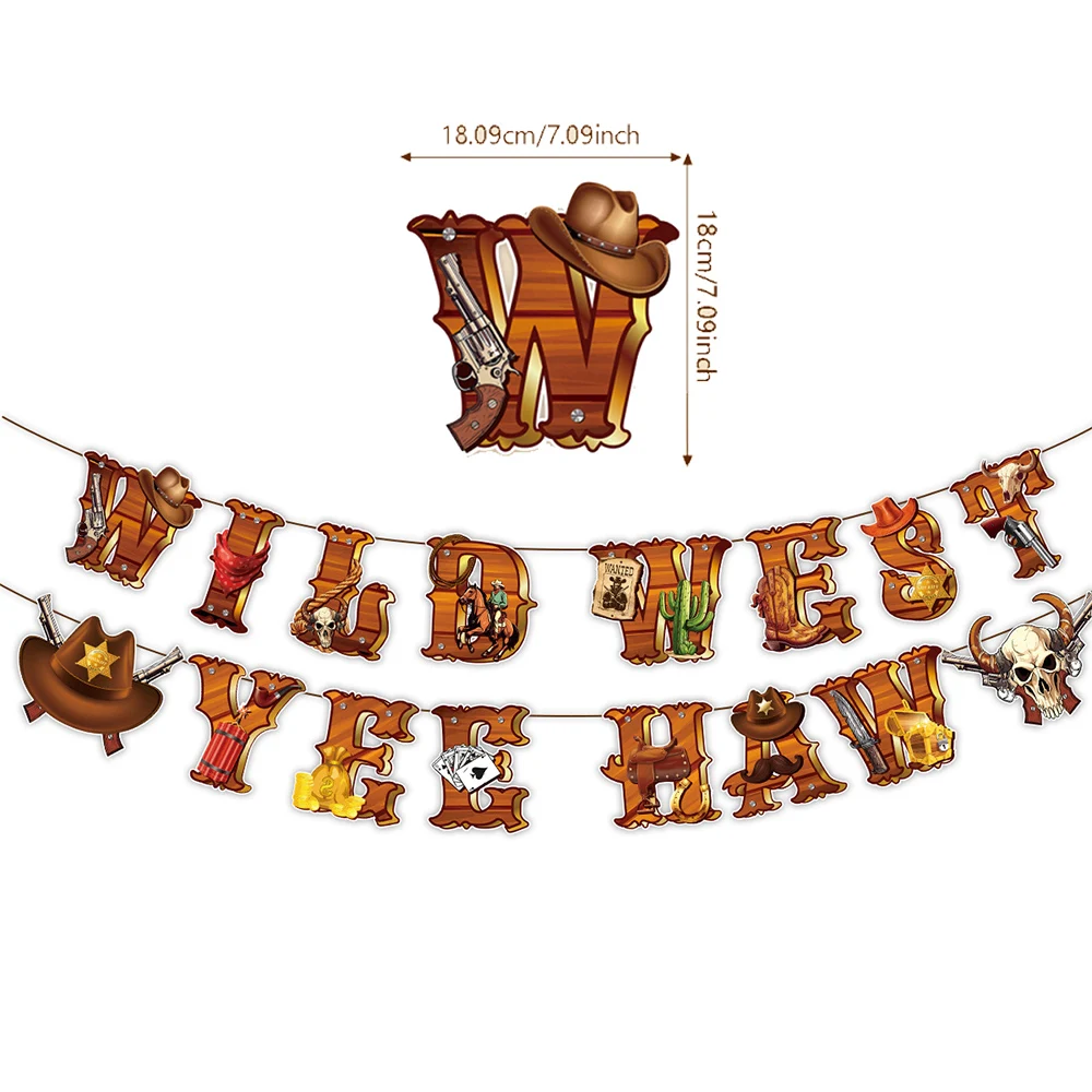 Western Party Dekorationen Cowboy Banner Wimpel Wild West Cowboy Hängende Girlande Baby Dusche Western Geburtstag Party Supplies – Detail 2