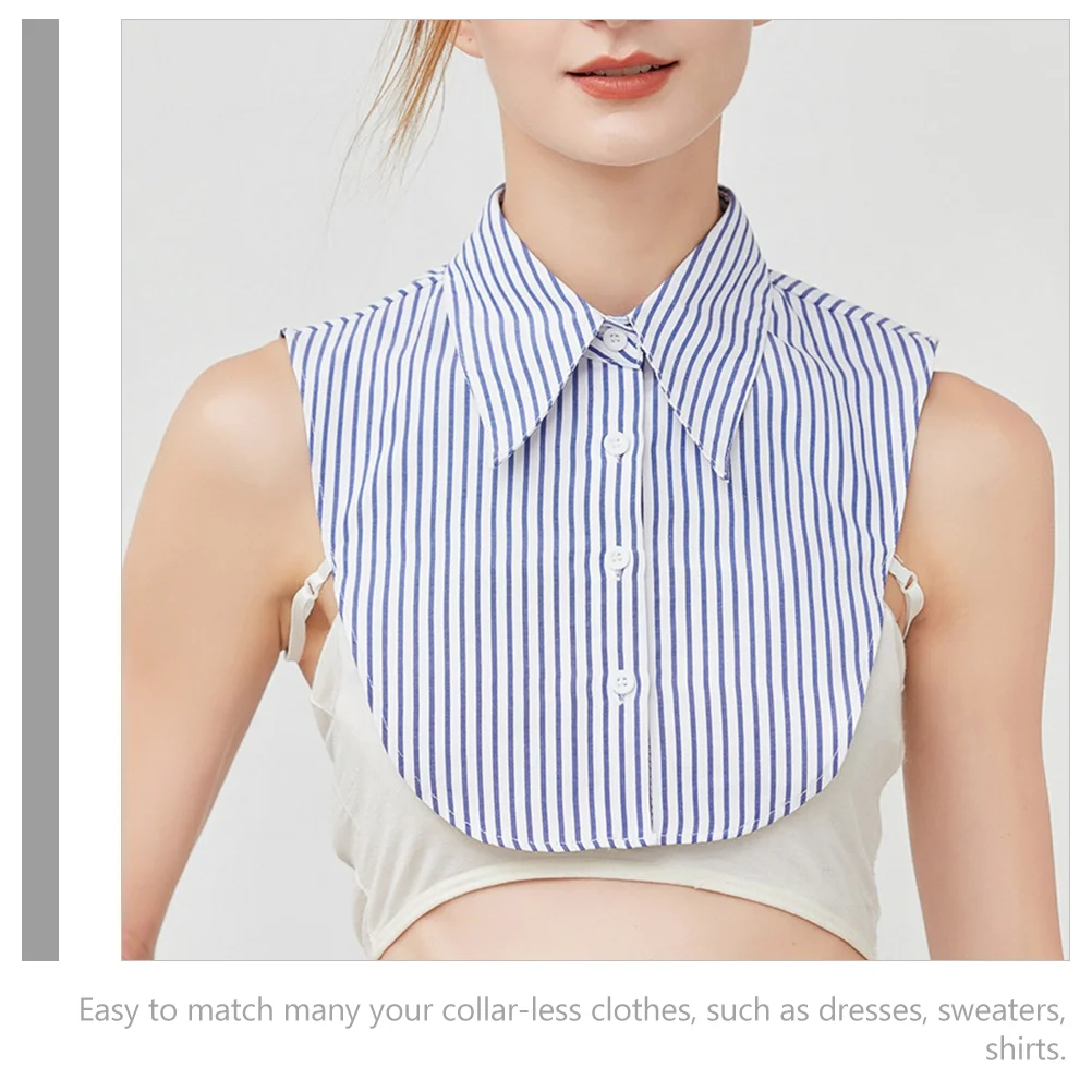 Chambray Shirt Blouse Button up Shirts Chiffon Fashionable Fake Collar All-match Stripe