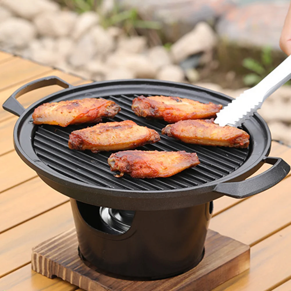 

Mini BBQ Alcohol Stove Barbecue Grill Detachable Outdoor BBQ Plate Non-Stick Japanese Smokeless Alcohol Stove for Camping Picnic
