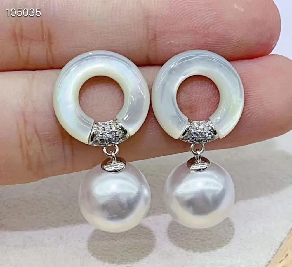 

classic 10-11mm south sea round white dangle earring 925s pearl earrings silver 925 jewelry gift