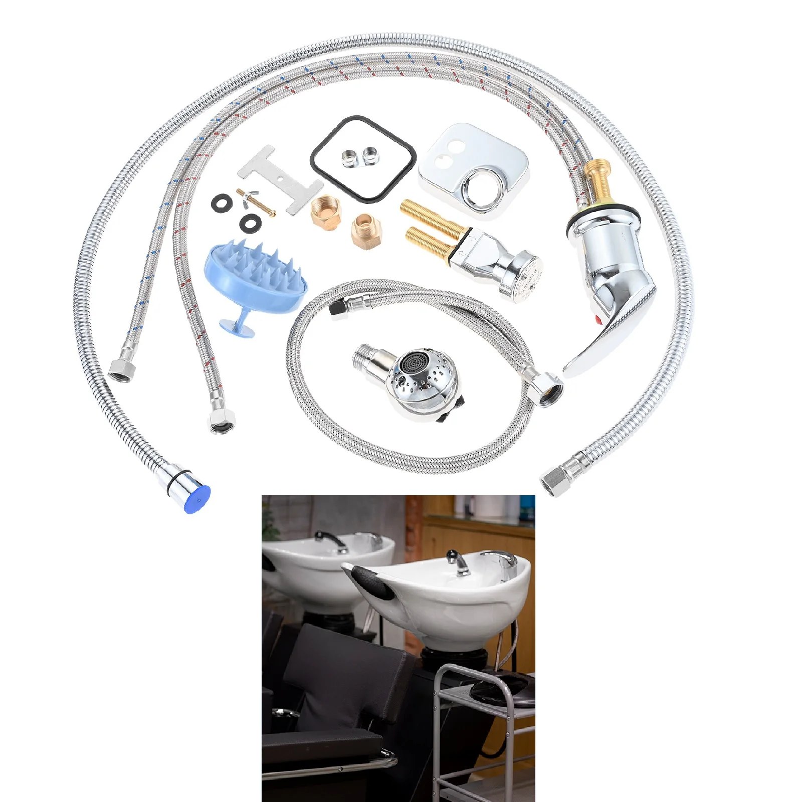 Kit disjuntor a vácuo para salão de beleza, tigela de shampoo, com escova de cabelo, pulverizador, porca de 1/4 ", substituição profissional de pia de salão, fácil instalação