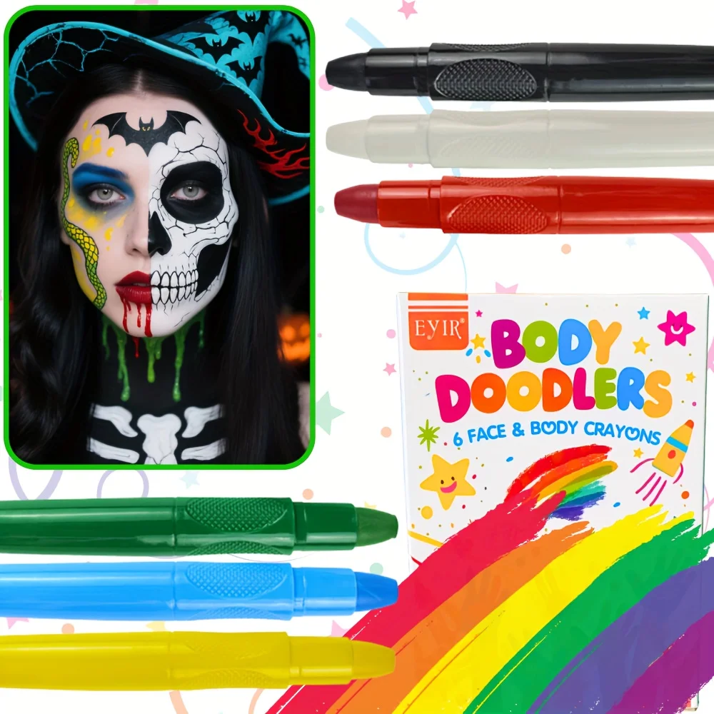 6 Color Face Paint Pens Set Body Art Markers DIY Makeup Drawing Pens for Face Body Painting Halloween Party Festival Decoration