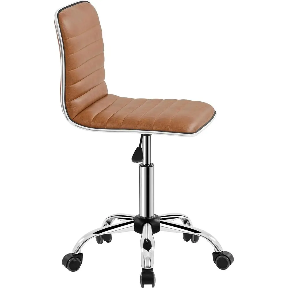 

PU Leather Low Back ArmlDesk Chair Ribbed Swivel Task Chair Oice Computer Chair with Wheels, Retro Brown