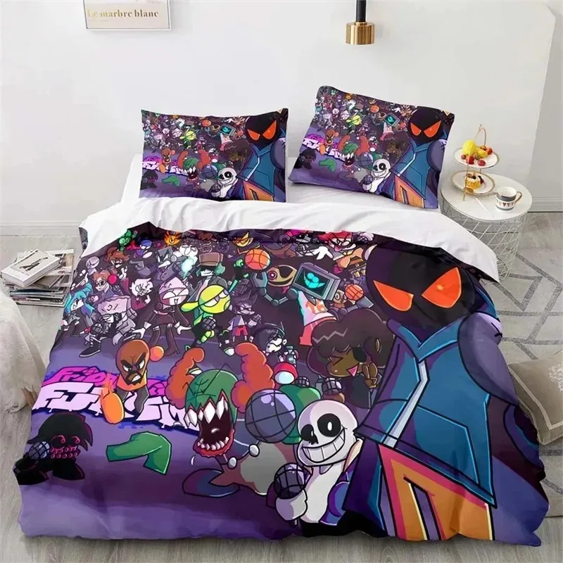 

3D Printed Game Friday Night Funkin Bedding Set,Girls Boys Adult Single Twin Queen Size,Duvet Cover Pillowcase Bedding