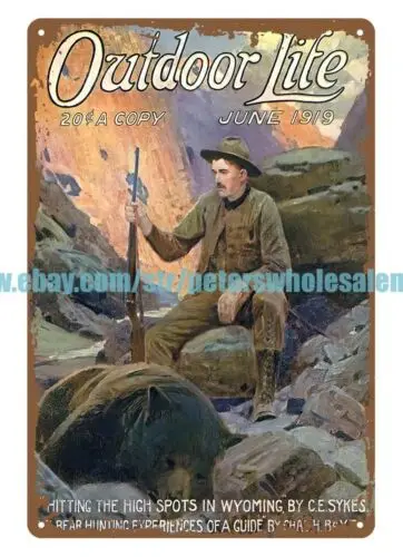 1919 Outdoor Life bear hunting rifle hunter metal tin sign love wall picture