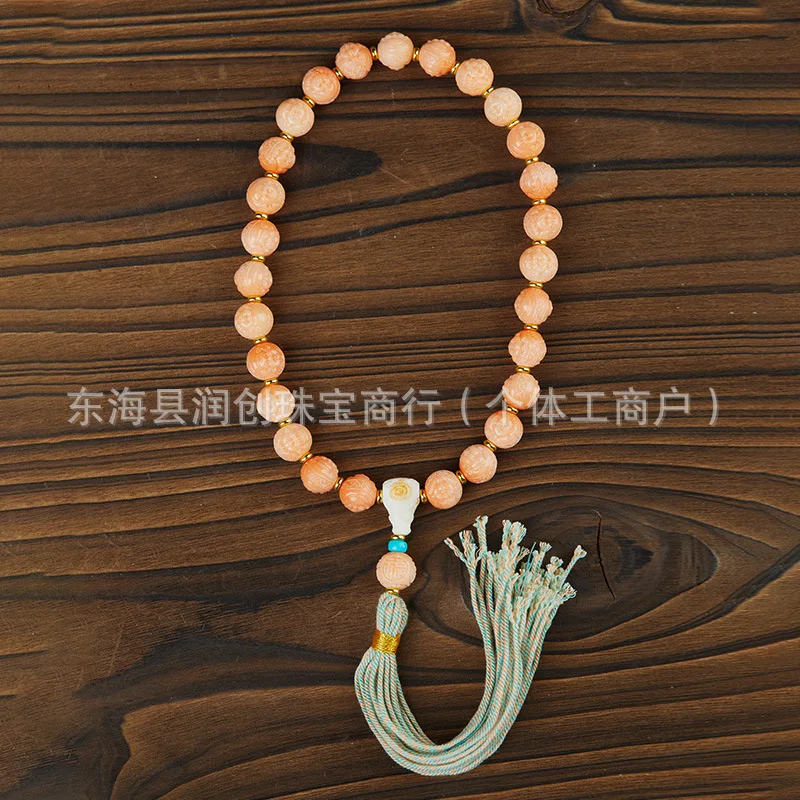 

Imitation Coral God Of Wealth Formless Laughing Buddha Bracelet Matching Handheld Buddhist Prayer Beads