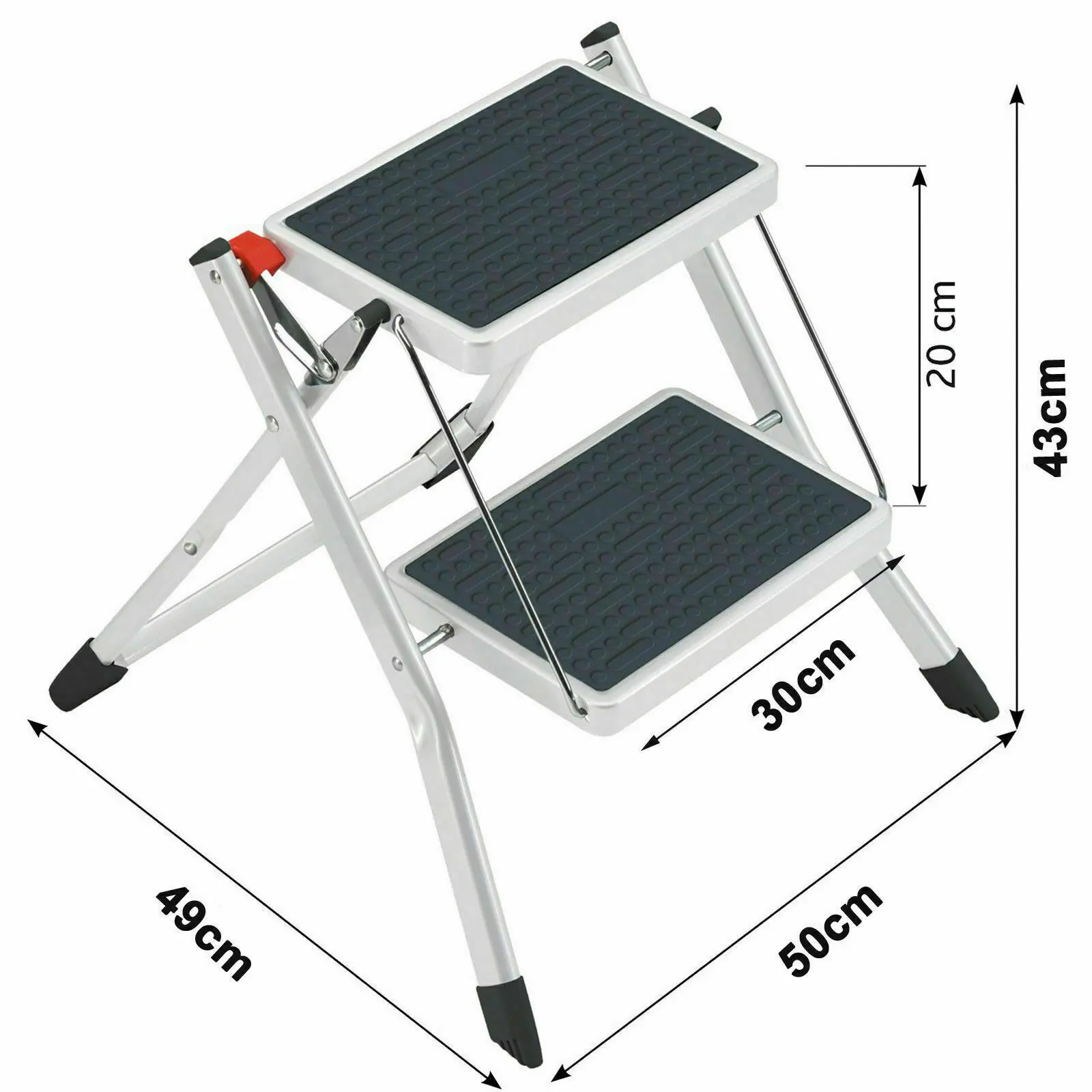 Immagine 3: Sgabello a 2 gradini, piccolo sgabello pieghevole leggero con gradini di sicurezza antiscivolo, scaletta portatile per cucina domestica
