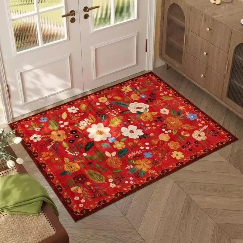 Area Rug Washable Floral Floor Carpet for Living Room NonSlip Low Pile Design Mat for Office Bedroom Kids Room Bedside