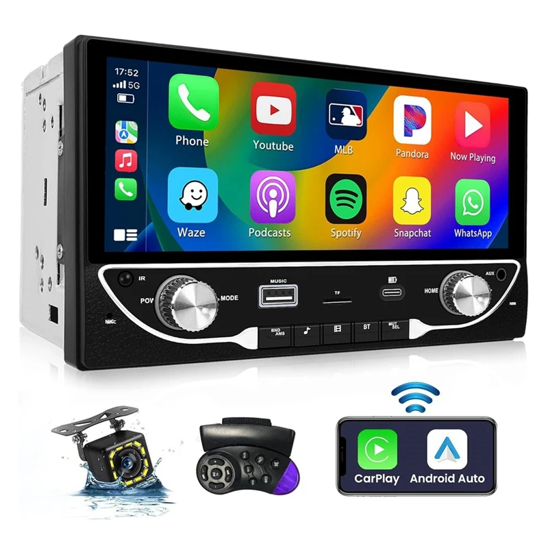 

Wireless 2 Din Car Stereo Carplay Android Auto,6.86 Inch Car Radio,Bluetooth Mirror Link FM/SWC/USB/AUX/Backup Camera Durable