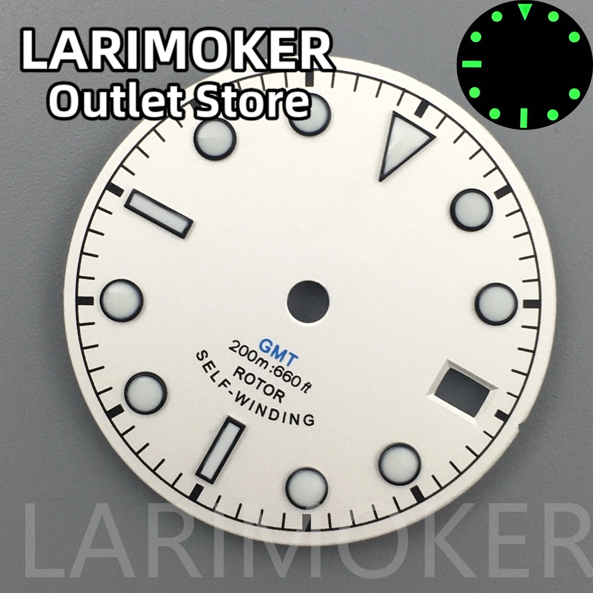 LARIMOKER 29mm white black dial GMT four hands green luminous watch dial for NH34 Movement watch accessories repair tool