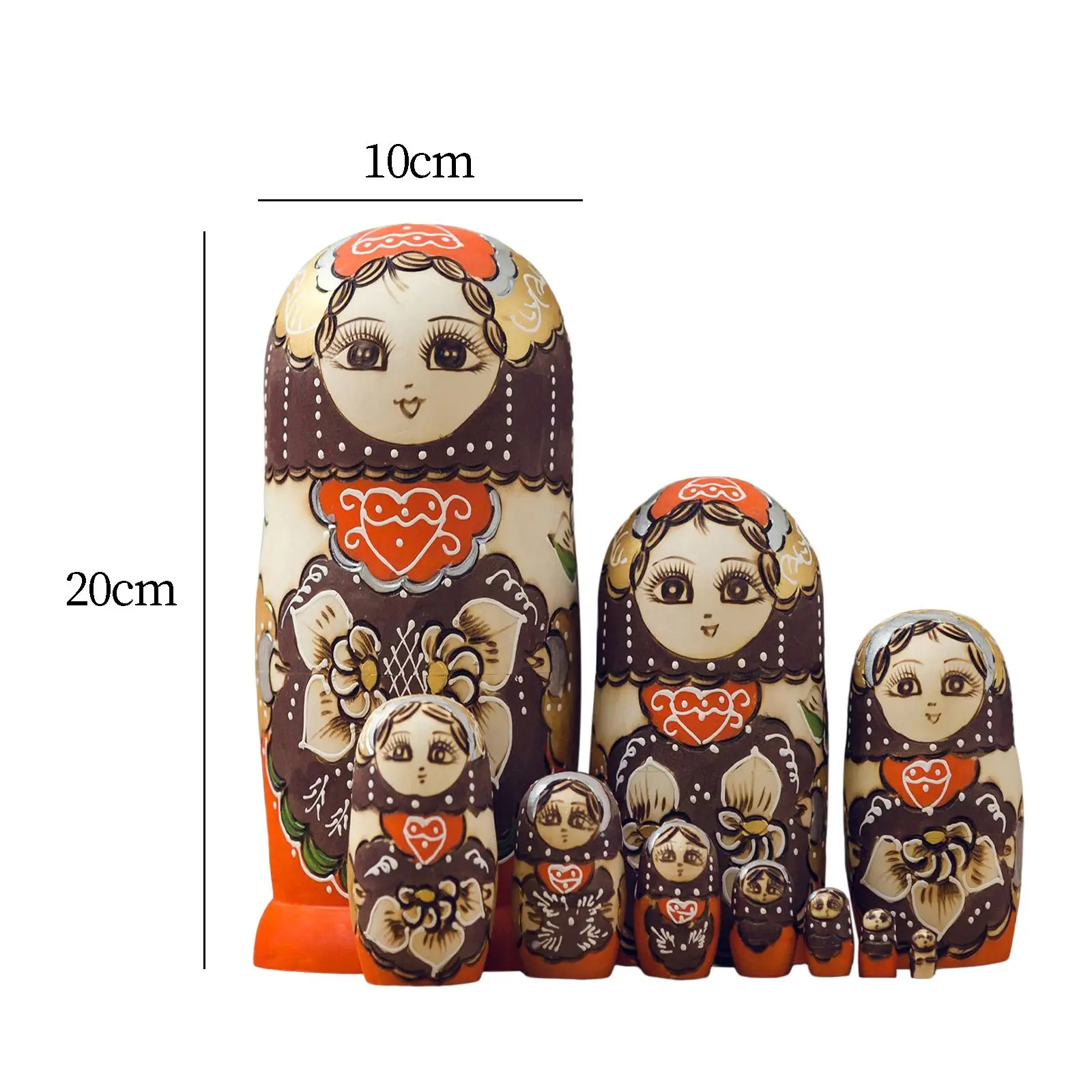 

10Pcs Russian Nesting Dolls Russian Stacking Toy Wooden Matryoshka Housewarming Gifts Colorful Desktop Ornament Handpainted Cute