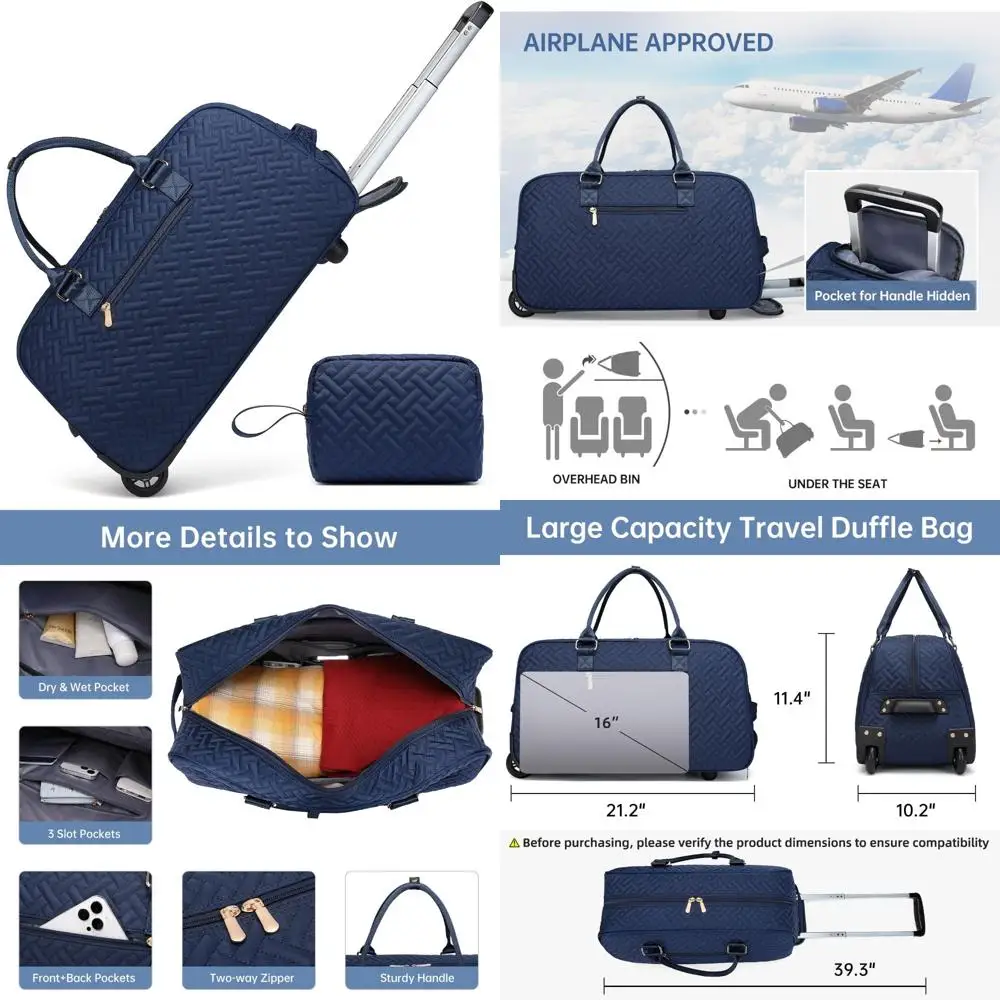 

Travel Duffle Bag, Women's Weekender with Shoe Pocket, Carry-On Overnight Luggage, Gym Bag for Wet Gear and Toiletry Storage