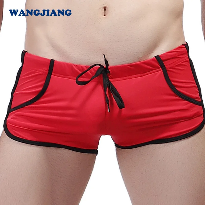 Men\'s Swimming Trunks for Youth Elastic Low Waisted Swimsuit Student Slim Fitting Lace Up Pockets Boxer Shortrs Elastic Swimwear