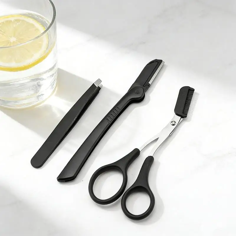 【M】3Pcs Stainless Steel Eyebrow Grooming Set For Women And Men Including Eyebrow Comb Scissor, Eyebrow Trimmer Tool