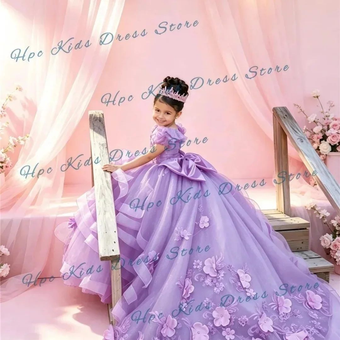 Luxury Flower Girl Dress Quality Tulle Fluffy For Little Princess Wedding Exquisite Appliques Kids  Birthday Party Evening Gowns