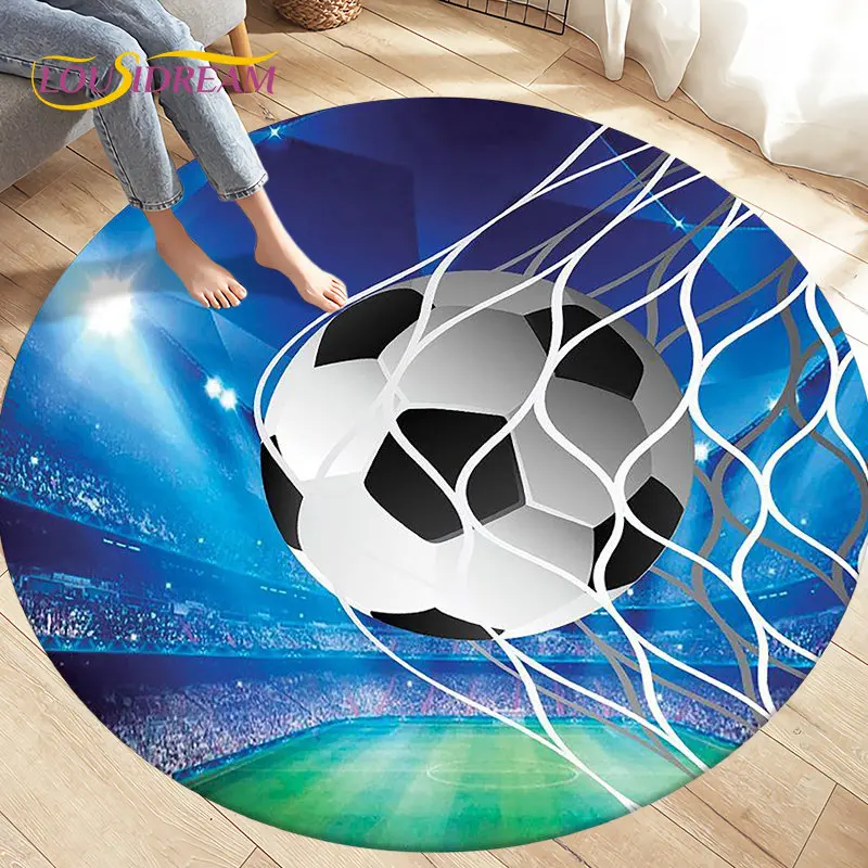 

3D Cartoon Soccer Football Circle Area Rug Large,Round Carpet Rug for Living Room Bedroom Sofa Decoration,Kids Play Floor Mat