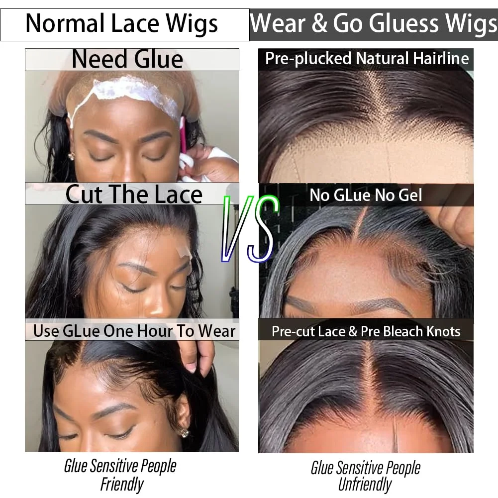 Wear and Go Glueless Wig Synthetic Kinky Straight 4x4 Lace closure Wigs Upgraded No Glue HD Yaki Straight Lace Front Wigs